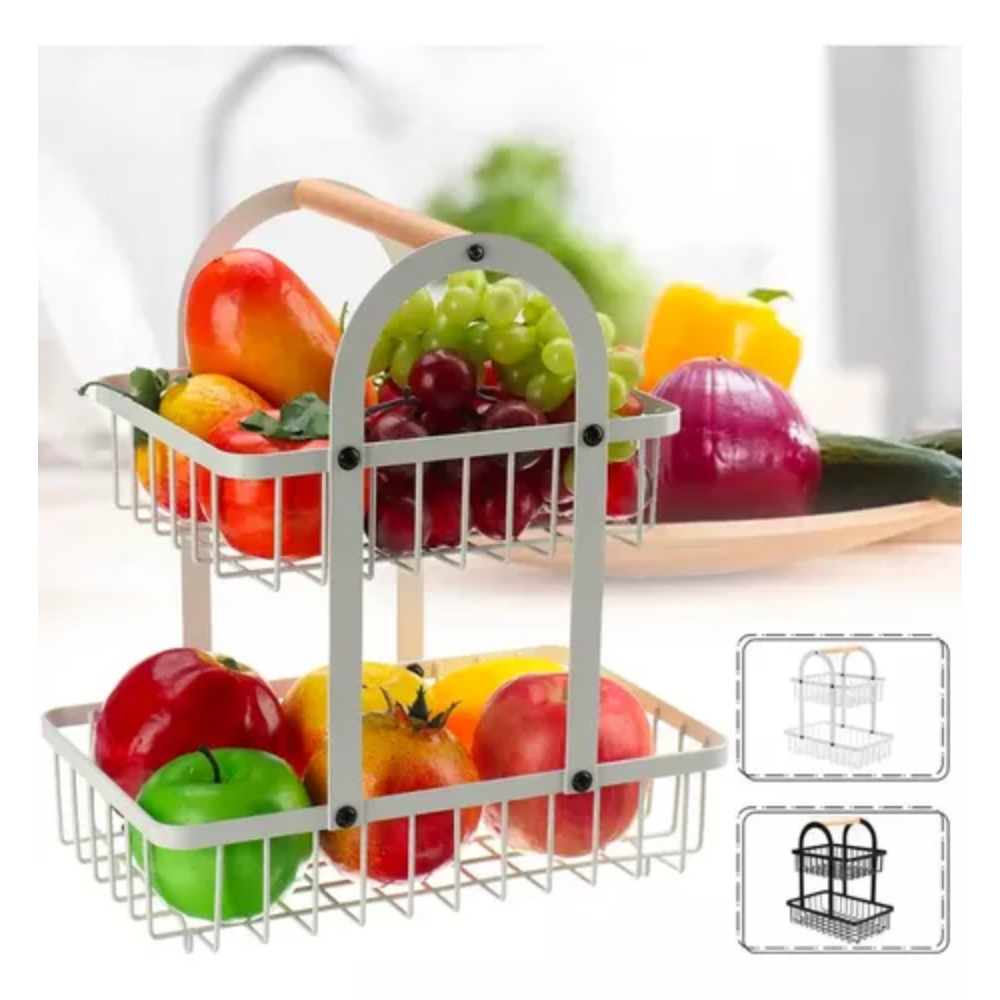 Frutero Canasta Metálica 2 Niveles Frutas Verduras Cocina Moderno Asa