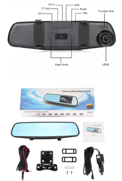 Espejo Retrovisor Cámara Doble Frontal Reversa Full HD 4.3 Pulgadas