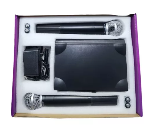 Kit 2 Micrófonos Inalámbricos Wvngr Receptor Doble Antena Karaoke