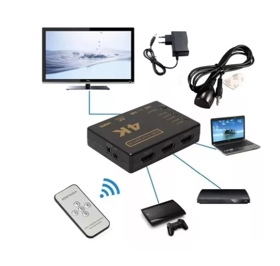 Switch HDMI 5 Entradas 1 Salida 4K Control Remoto Cambio Automático