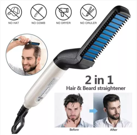 Cepillo Alisador Barba Cabello Hombre Eléctrico Calor Rápido Portátil