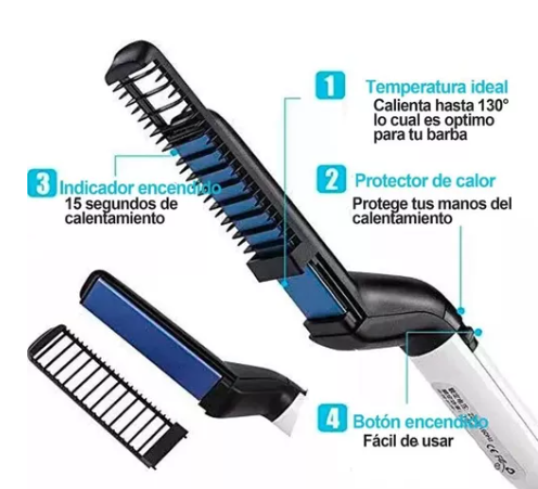 Cepillo Alisador Barba Cabello Hombre Eléctrico Calor Rápido Portátil