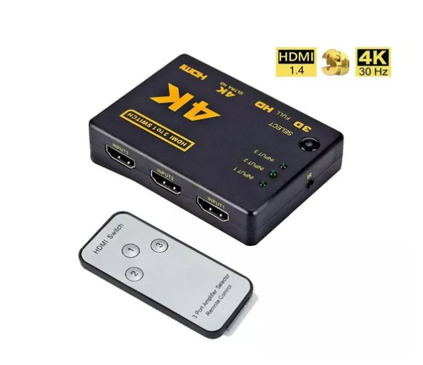Switch HDMI 3 Entradas 1 Salida 4K UH-301 Control Remoto Conmutador