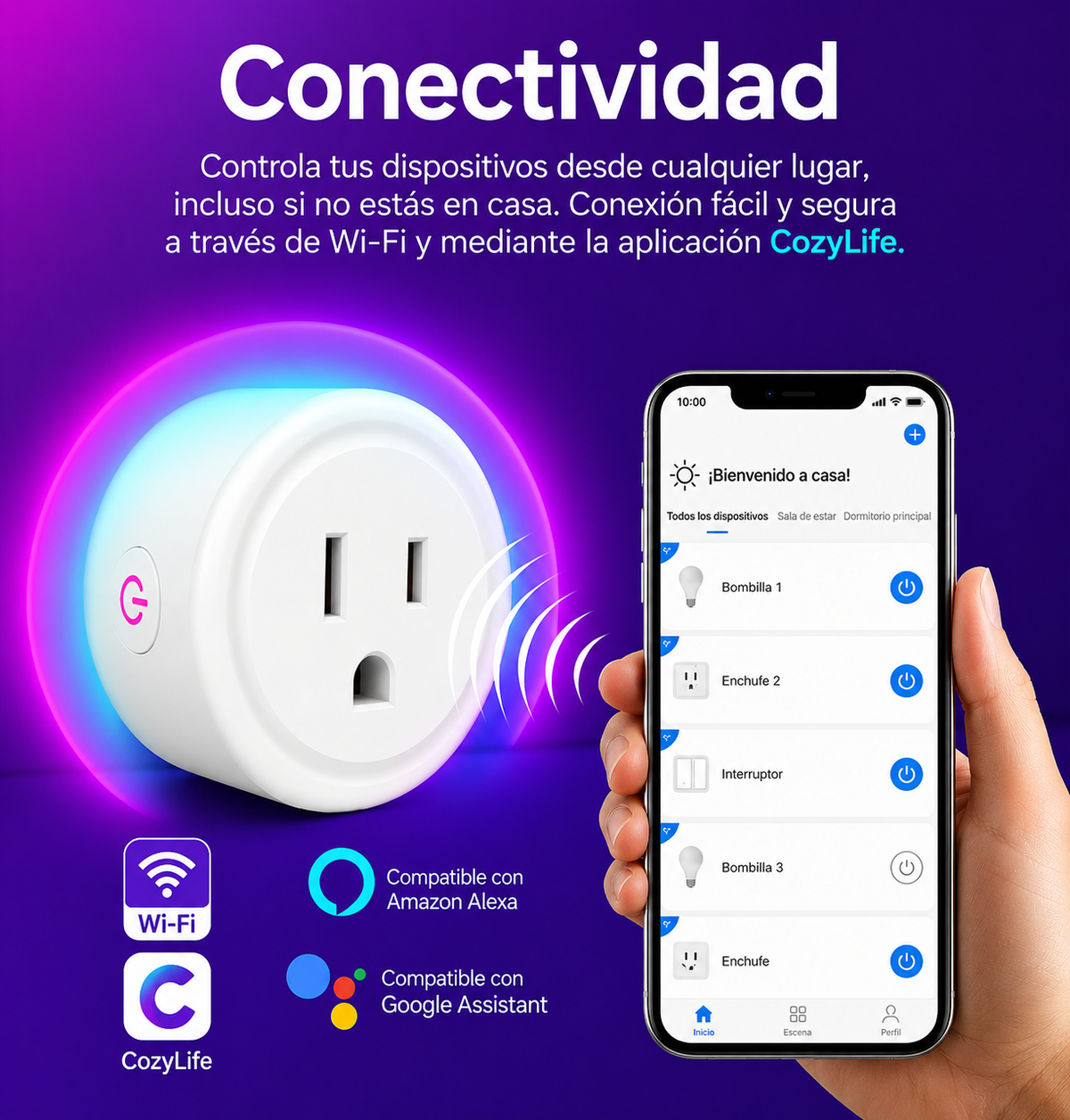 Enchufe Inteligente WiFi Toma Smart RGB Alexa Google Home Programable