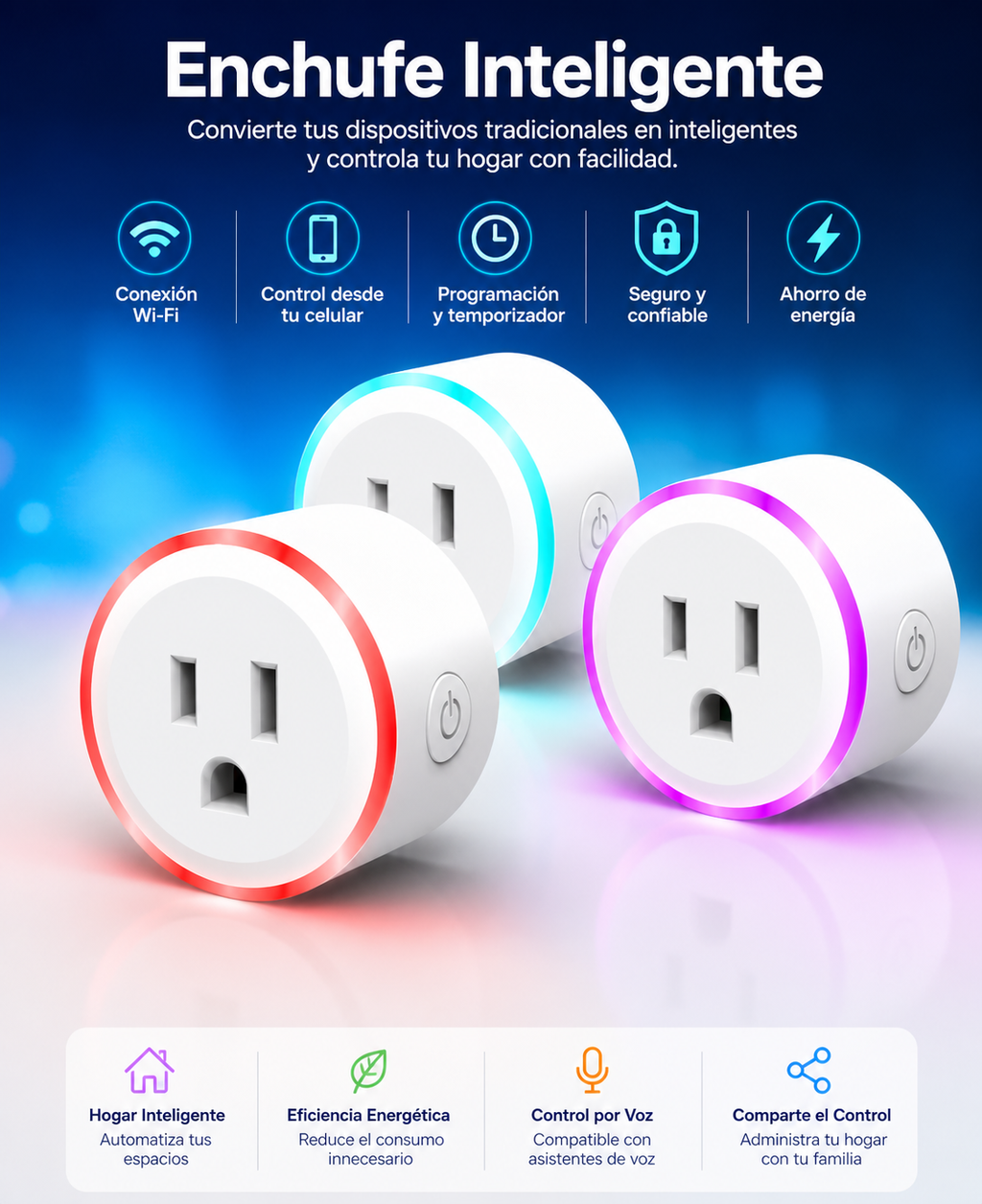 Enchufe Inteligente WiFi Toma Smart RGB Alexa Google Home Programable