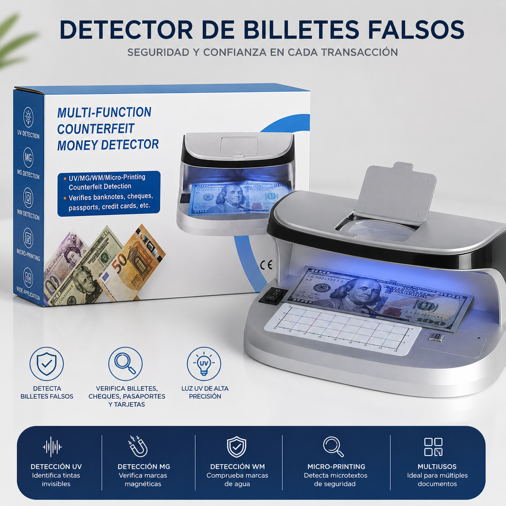 Detector Billetes Falsos Luz Ultravioleta UV MG Negocio Caja Tienda
