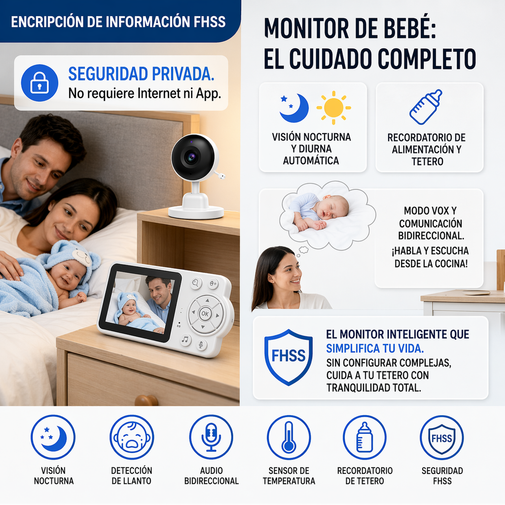 Monitor Bebé Cámara Pantalla 2.8 Pulgadas Visión Nocturna Audio C3