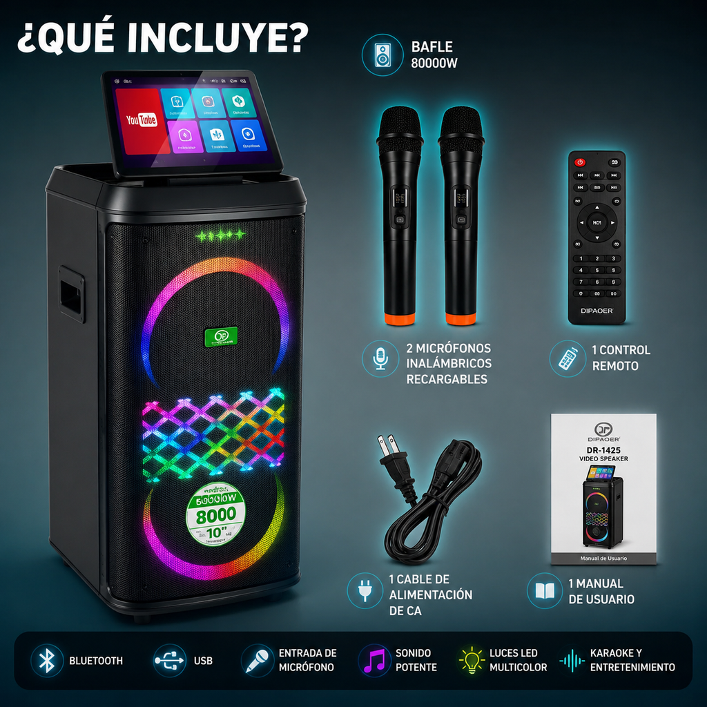 Cabina Sonido Dipap DP-1425 Doble 10 Pulgadas Bluetooth 2 Micrófonos