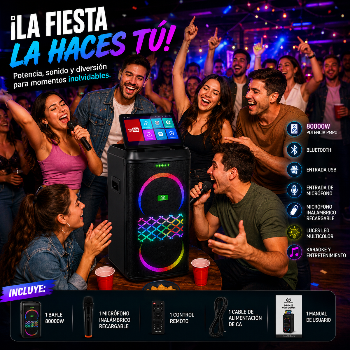 Cabina Sonido Dipap DP-1425 Doble 10 Pulgadas Bluetooth 2 Micrófonos