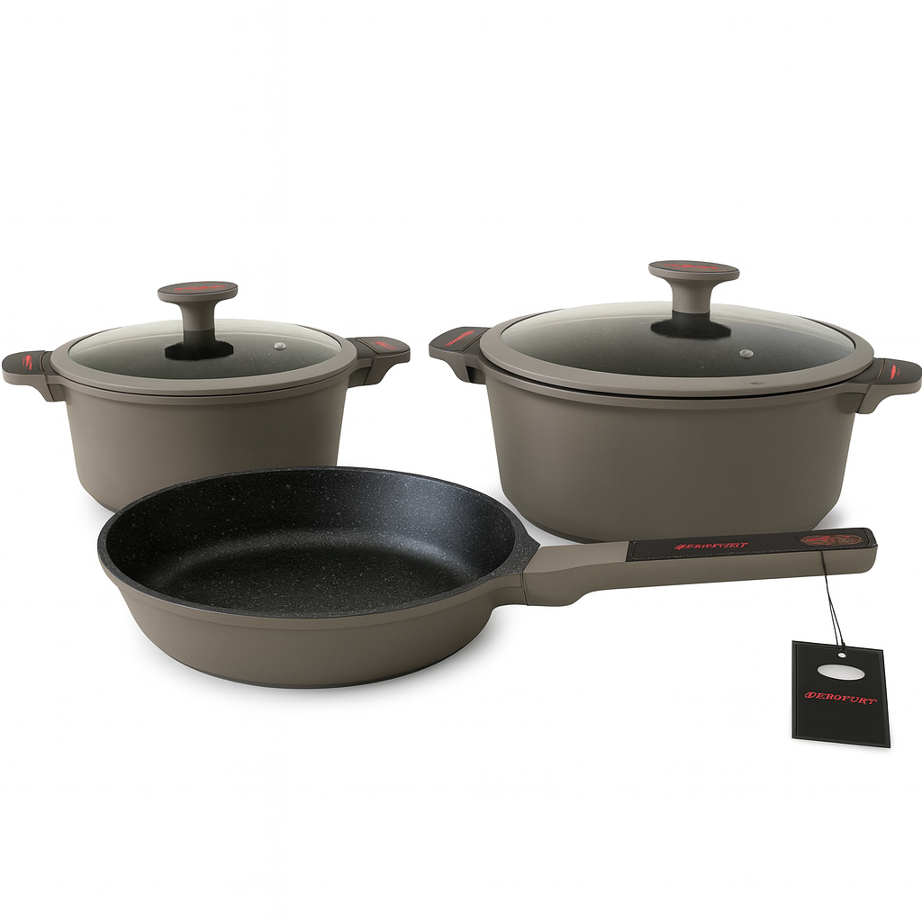 Batería Cocina Renahouse 5 Piezas Mármol Antiadherente Inducción Gris