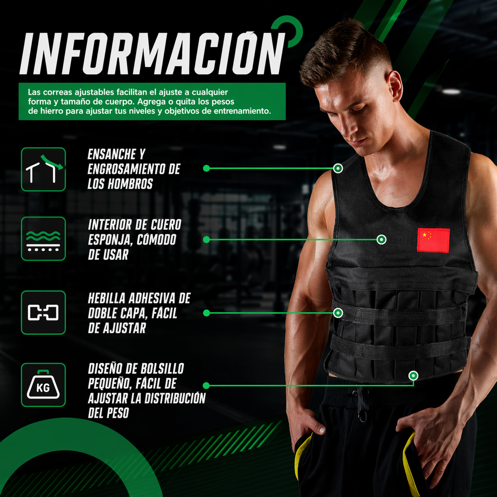 Chaleco Pesas Ajustable 20 Kg Lastrado Entrenamiento Gym Crossfit