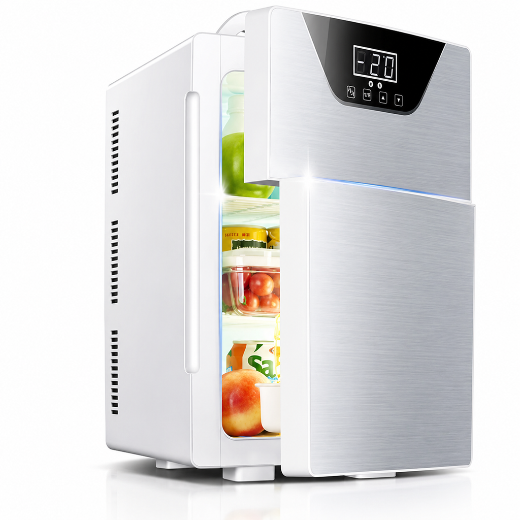 Mini Nevera Portátil Digital Doble Compartimiento Frío Calor Oro Rosa