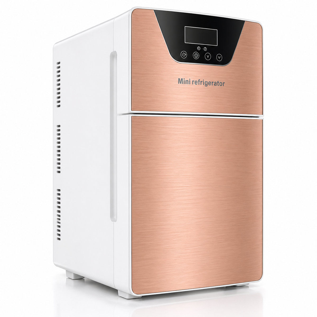 Mini Nevera Portátil Digital Doble Compartimiento Frío Calor Oro Rosa