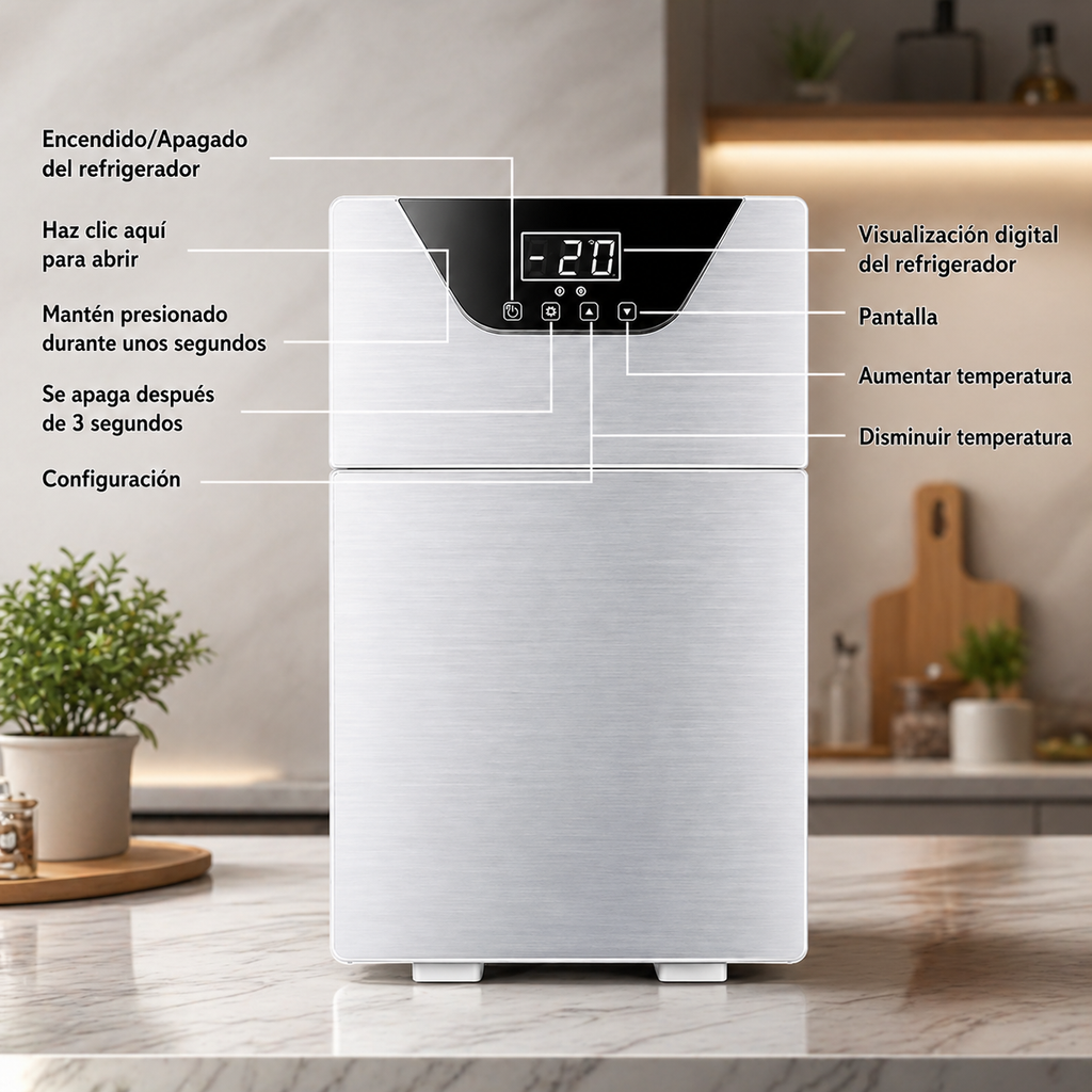 Mini Nevera Portátil Digital Doble Compartimiento Frío Calor Oro Rosa