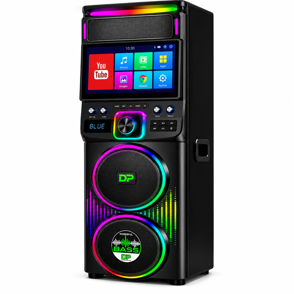 Parlante Torre Video Speaker Pantalla 15.4 Doble 12 Pulgadas Karaoke