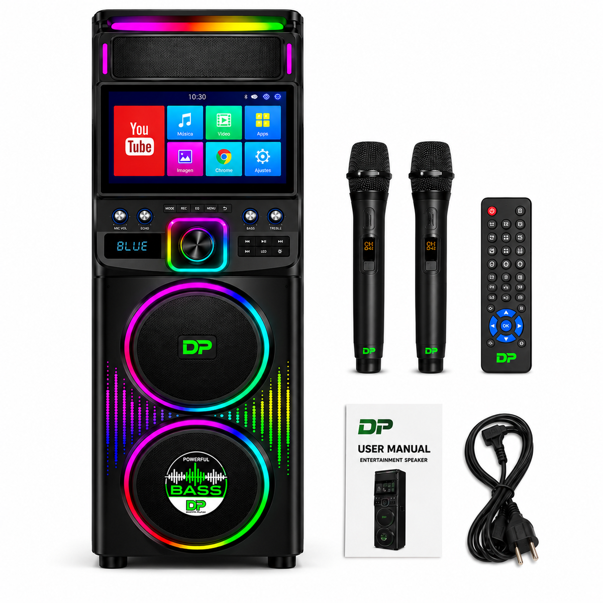 Parlante Torre Video Speaker Pantalla 15.4 Doble 12 Pulgadas Karaoke