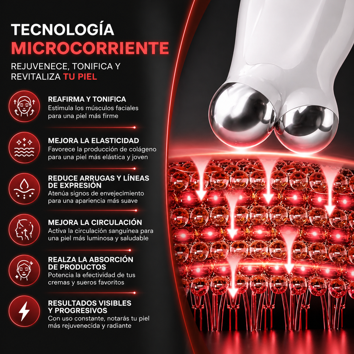 Masajeador Facial Microcorriente EMS Antiarrugas Lifting Colágeno Piel