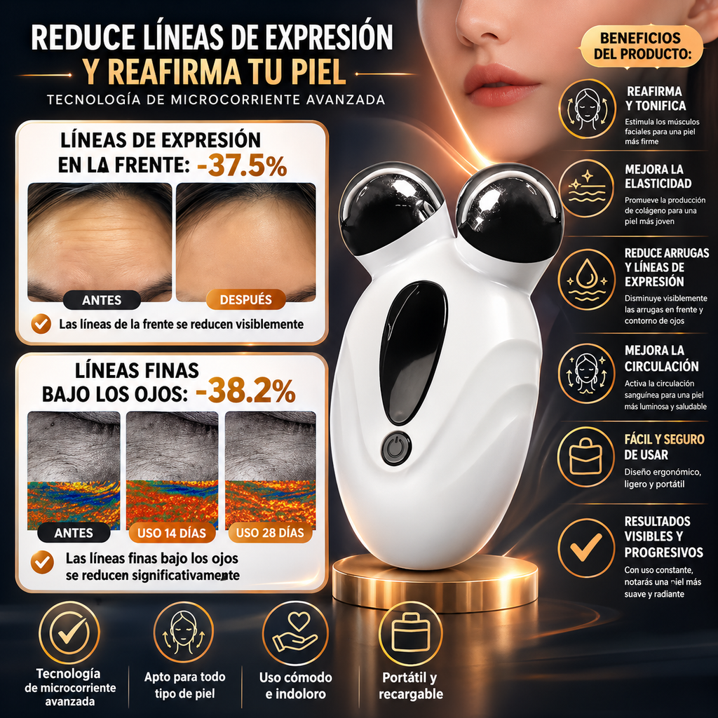 Masajeador Facial Microcorriente EMS Antiarrugas Lifting Colágeno Piel