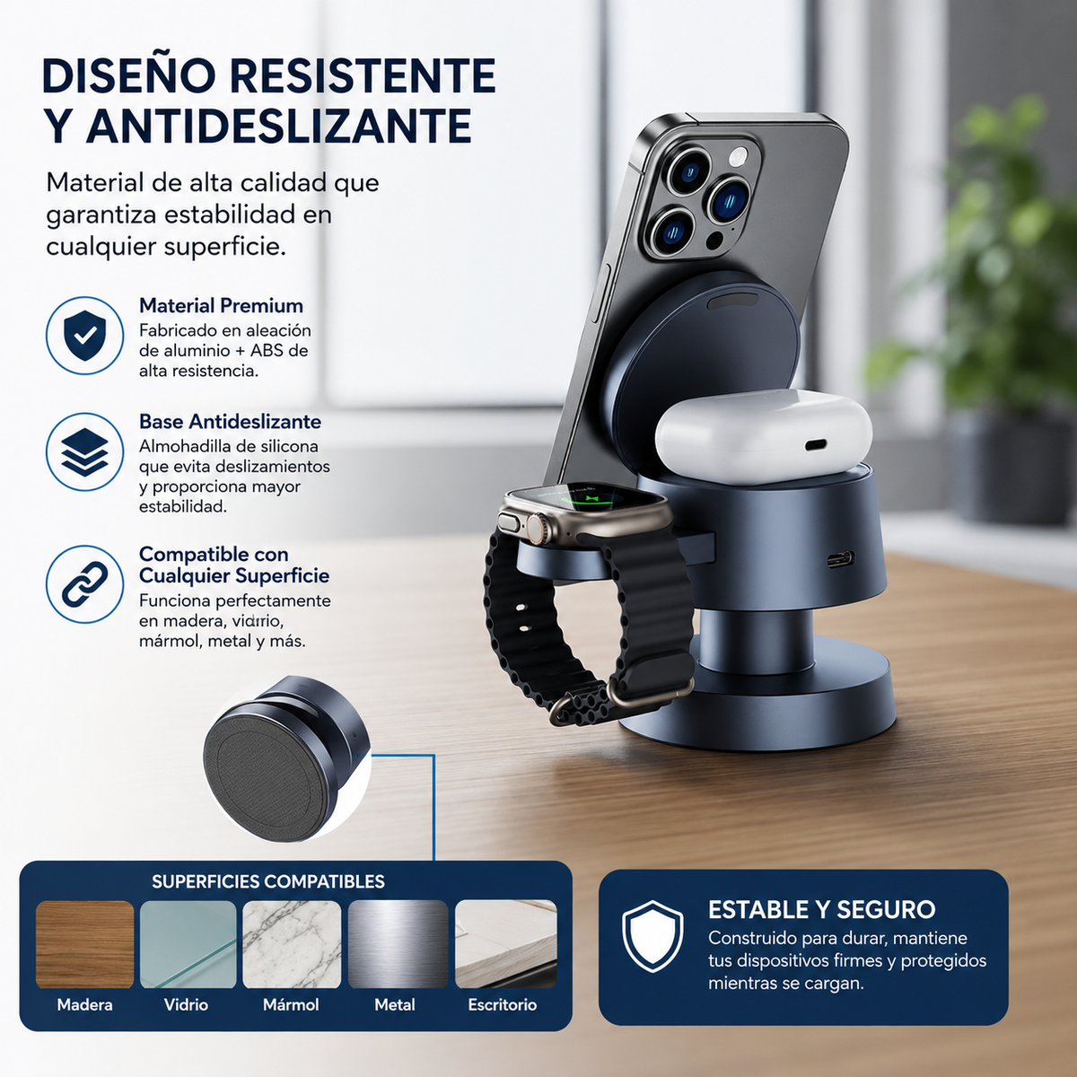Cargador Inalámbrico 4x1 Magnético MagSafe Lámpara LED 15W Celular