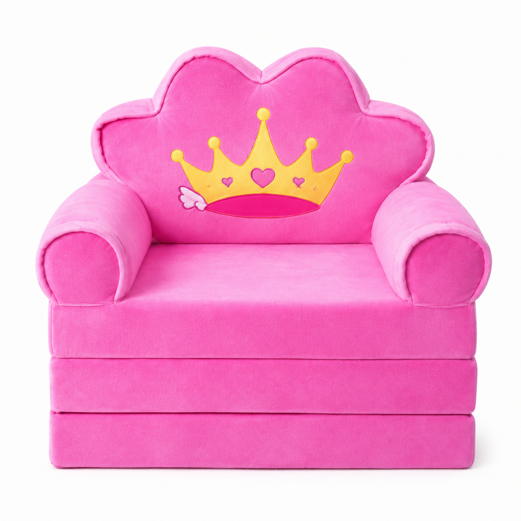 Sofá Cama Plegable Infantil Niñas Corona Rosado 2x1 Espuma Habitación