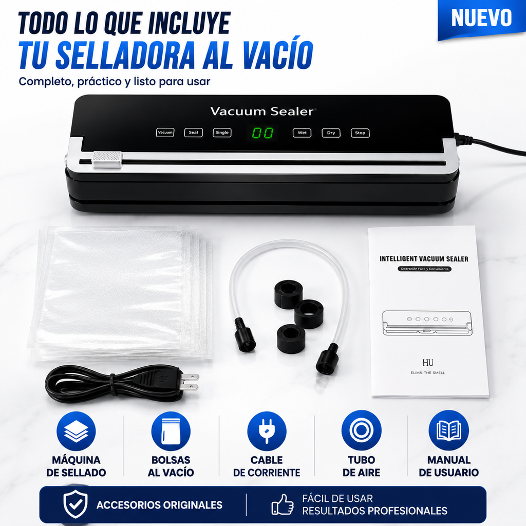 Selladora Vacío Alimentos 120W Empacadora Bolsas Carnes Frutas Cocina