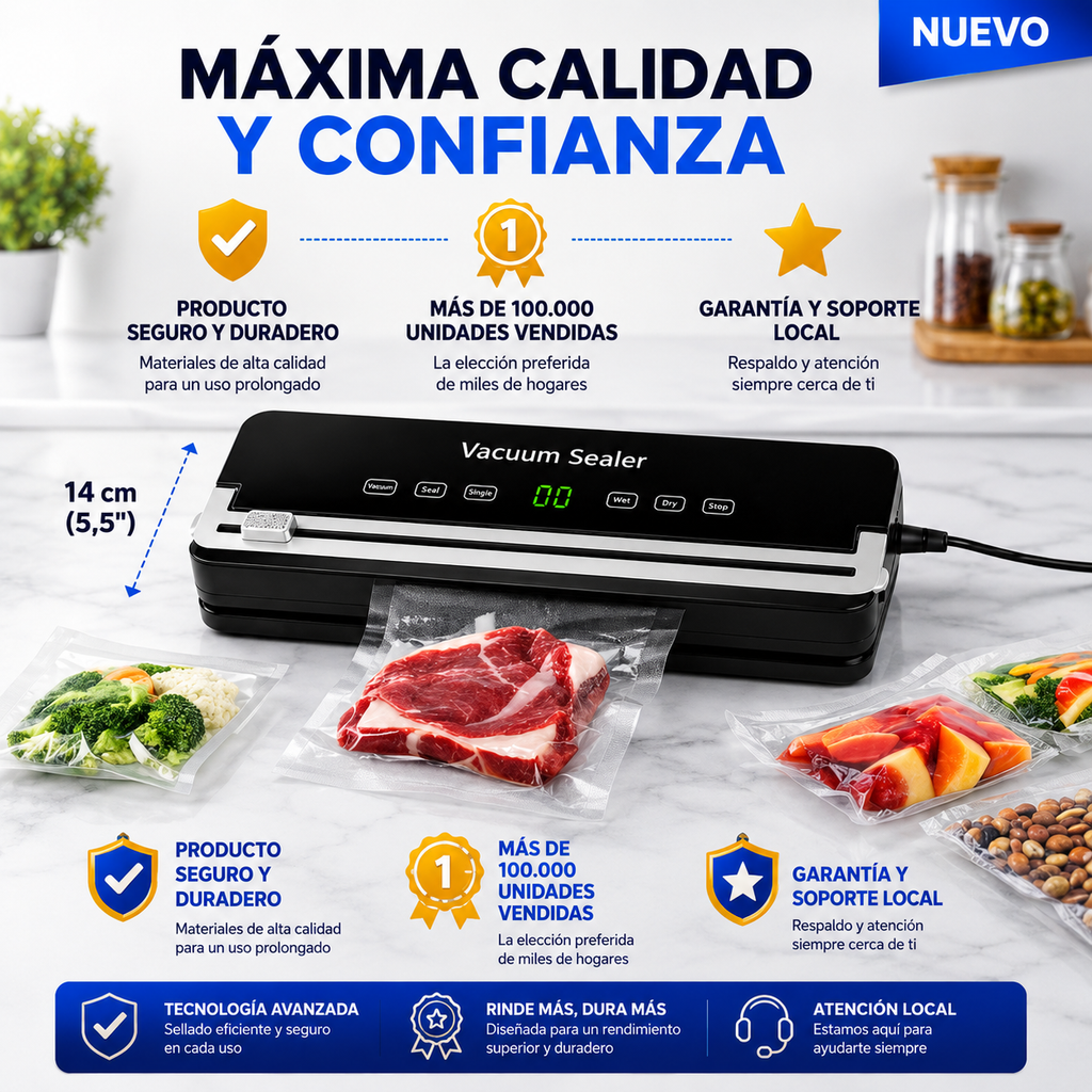Selladora Vacío Alimentos 120W Empacadora Bolsas Carnes Frutas Cocina