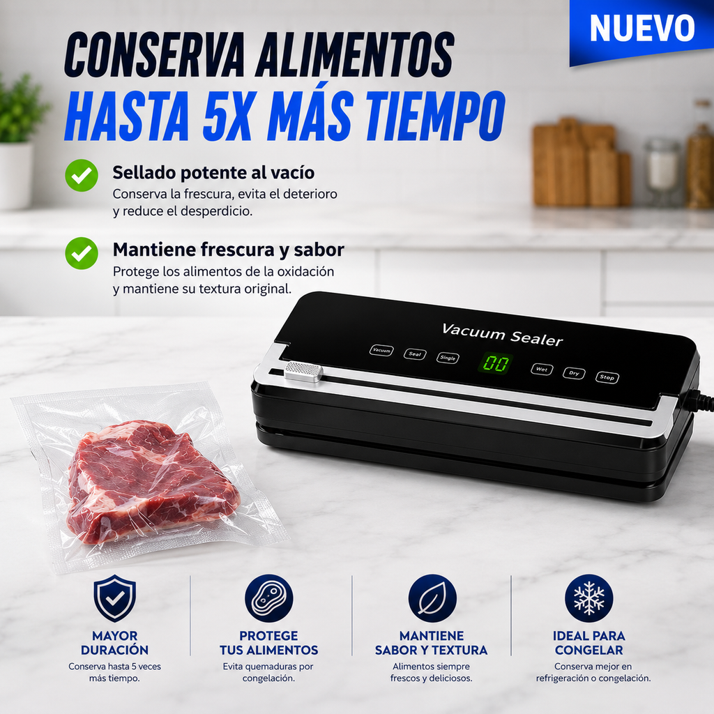 Selladora Vacío Alimentos 120W Empacadora Bolsas Carnes Frutas Cocina