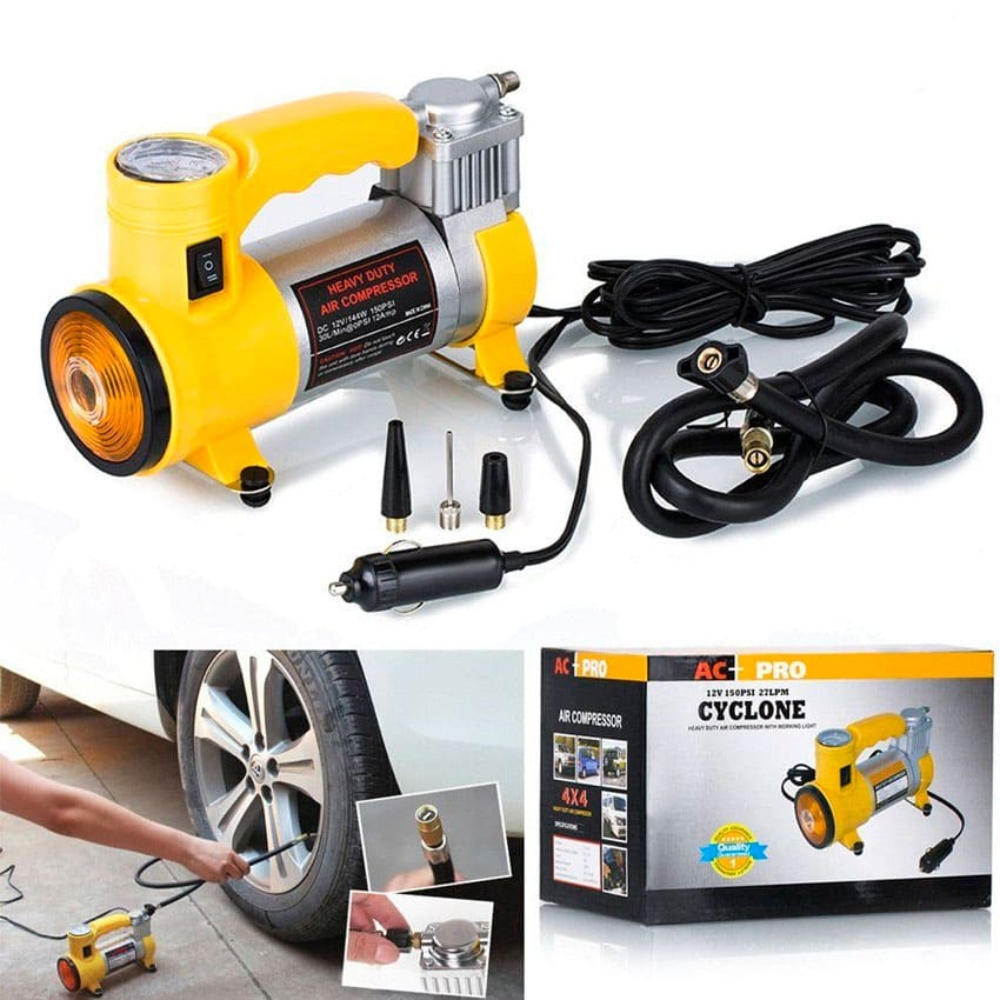 Compresor Aire Cyclone 12V Inflador Llantas Carro Moto 150PSI Luz LED