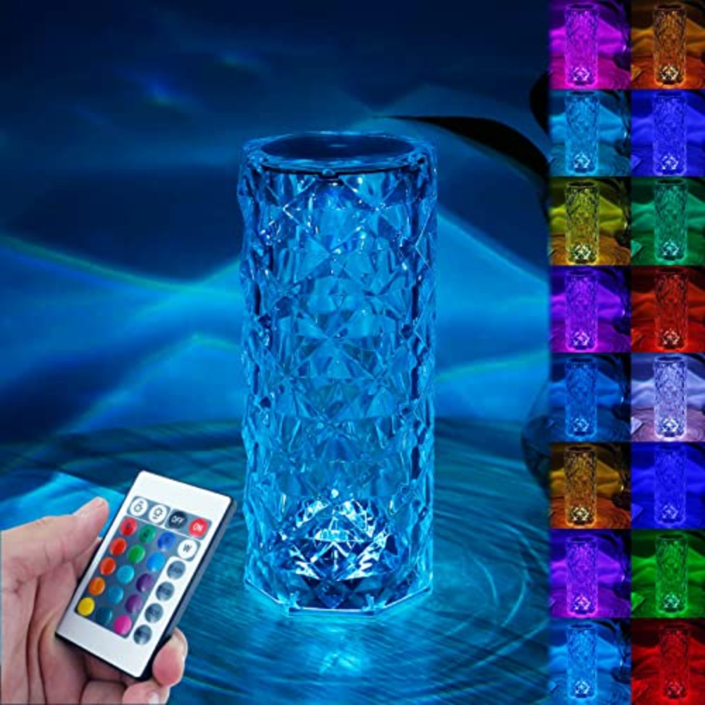 Lámpara Mesa Táctil Cristal Acrílico Diamante LED 3 Tonos Luz USB 5V