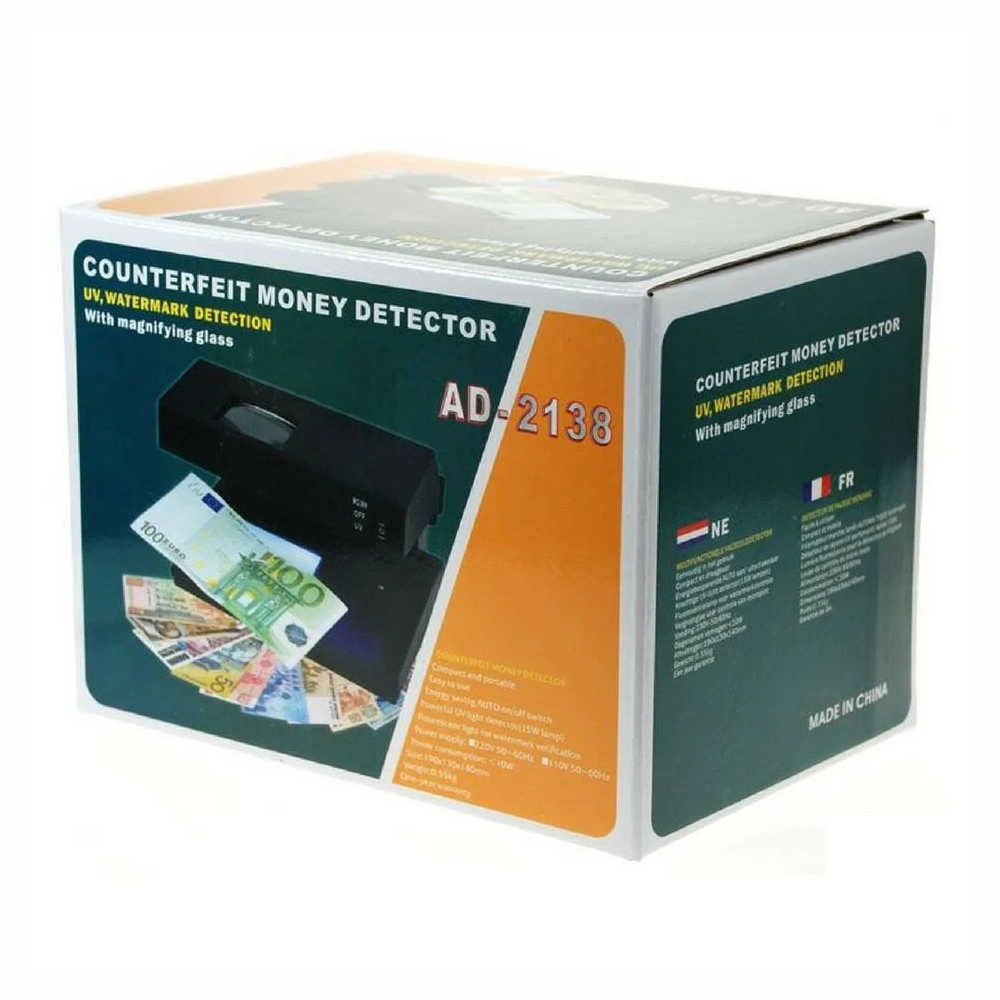 Detector Billetes Falsos Luz UV Lupa AD-2138 Probador Dinero Negocio