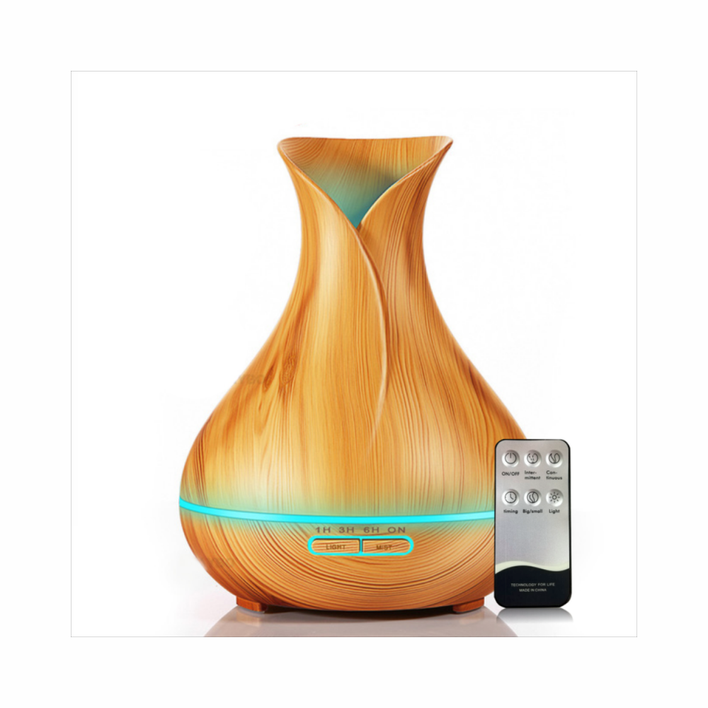 Difusor Aromas Florero 550ml Control Remoto Esencia 7 Colores Madera