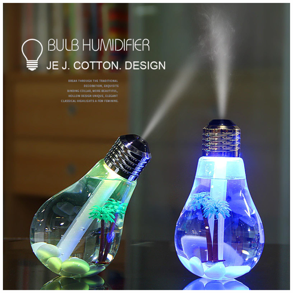 Humidificador LED Ultrasónico Bombillo 400ml 7 Colores Luz Nocturna