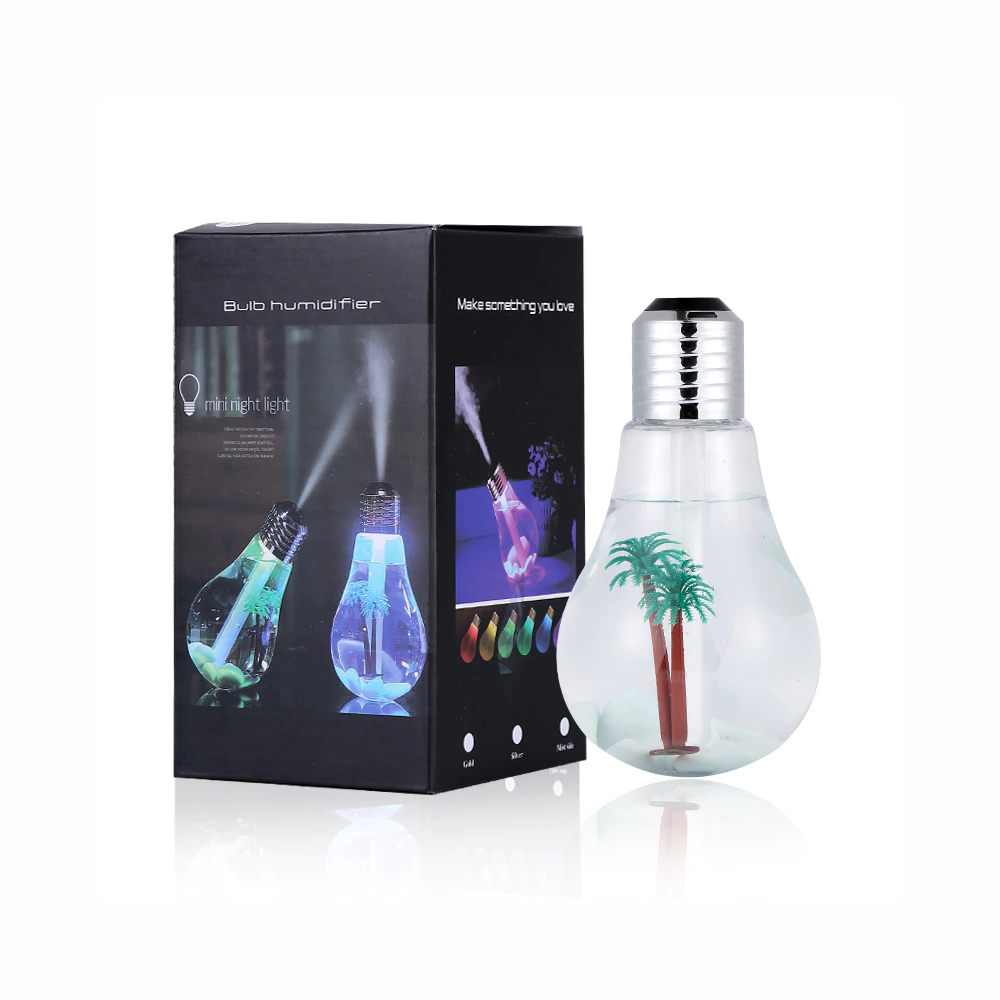 Humidificador LED Ultrasónico Bombillo 400ml 7 Colores Luz Nocturna