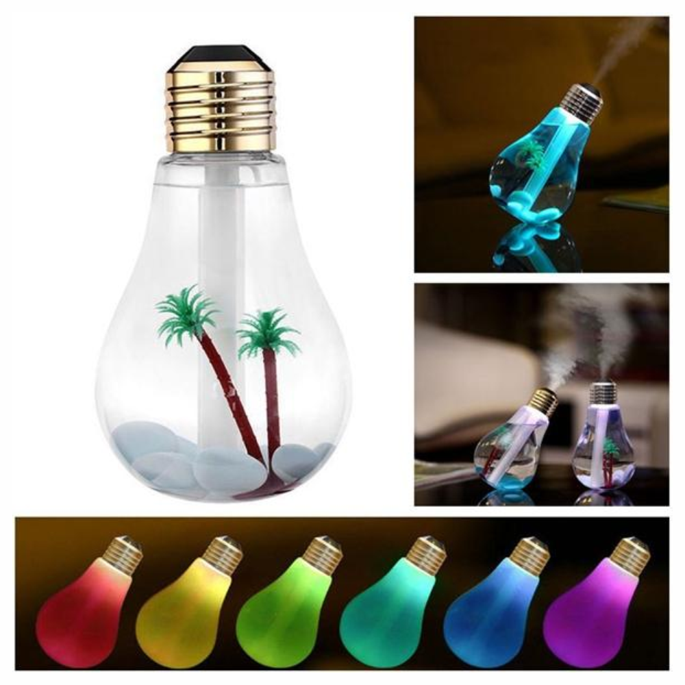 Humidificador LED Ultrasónico Bombillo 400ml 7 Colores Luz Nocturna
