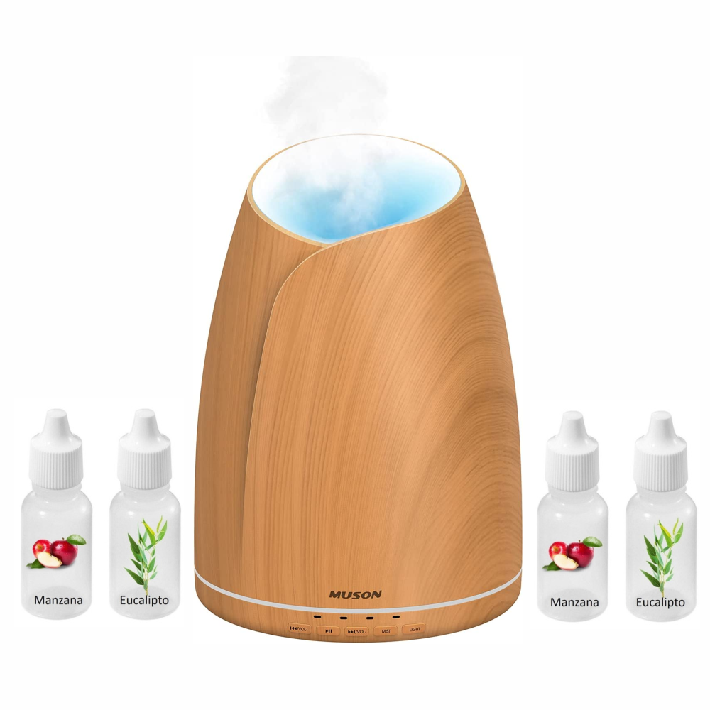Difusor Aromas Humidificador 500ml Luz LED 7 Colores 4 Esencias Madera