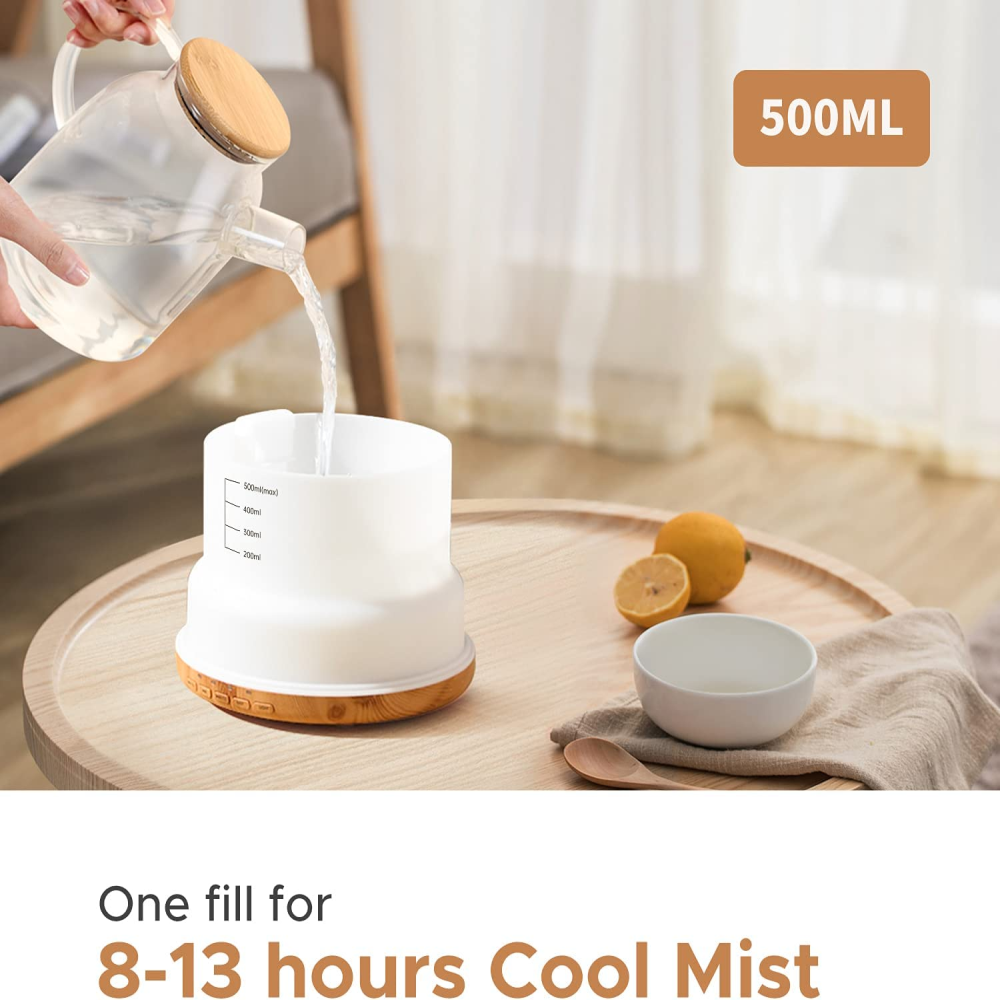 Difusor Aromas Humidificador 500ml Luz LED 7 Colores 4 Esencias Madera