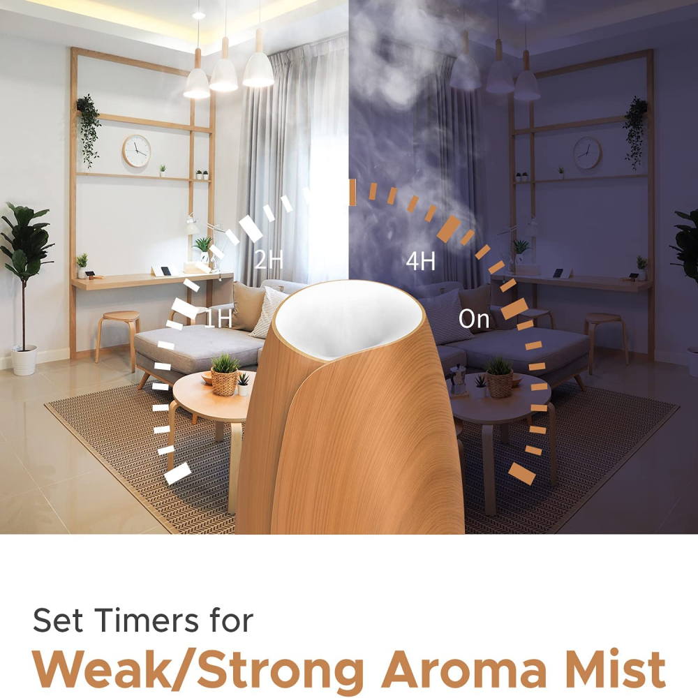 Difusor Aromas Humidificador 500ml Luz LED 7 Colores 4 Esencias Madera