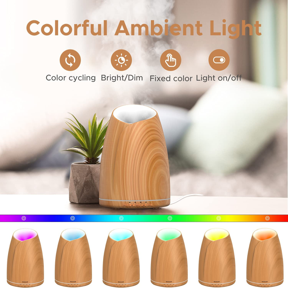 Difusor Aromas Humidificador 500ml Luz LED 7 Colores 4 Esencias Madera