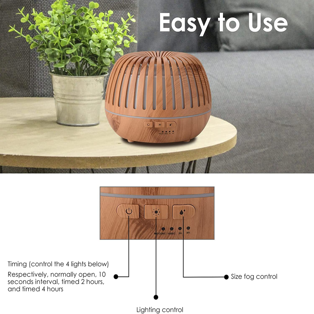 Difusor Aromas Humidificador 500ml Control Remoto Luces LED Silencioso