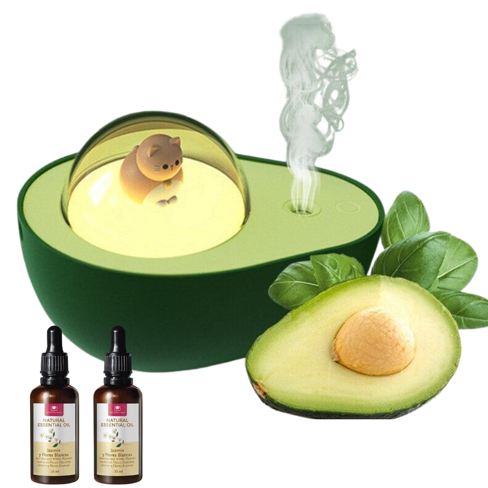 Humidificador Difusor Aromas Aguacate Recargable USB Luz Noche Esencia