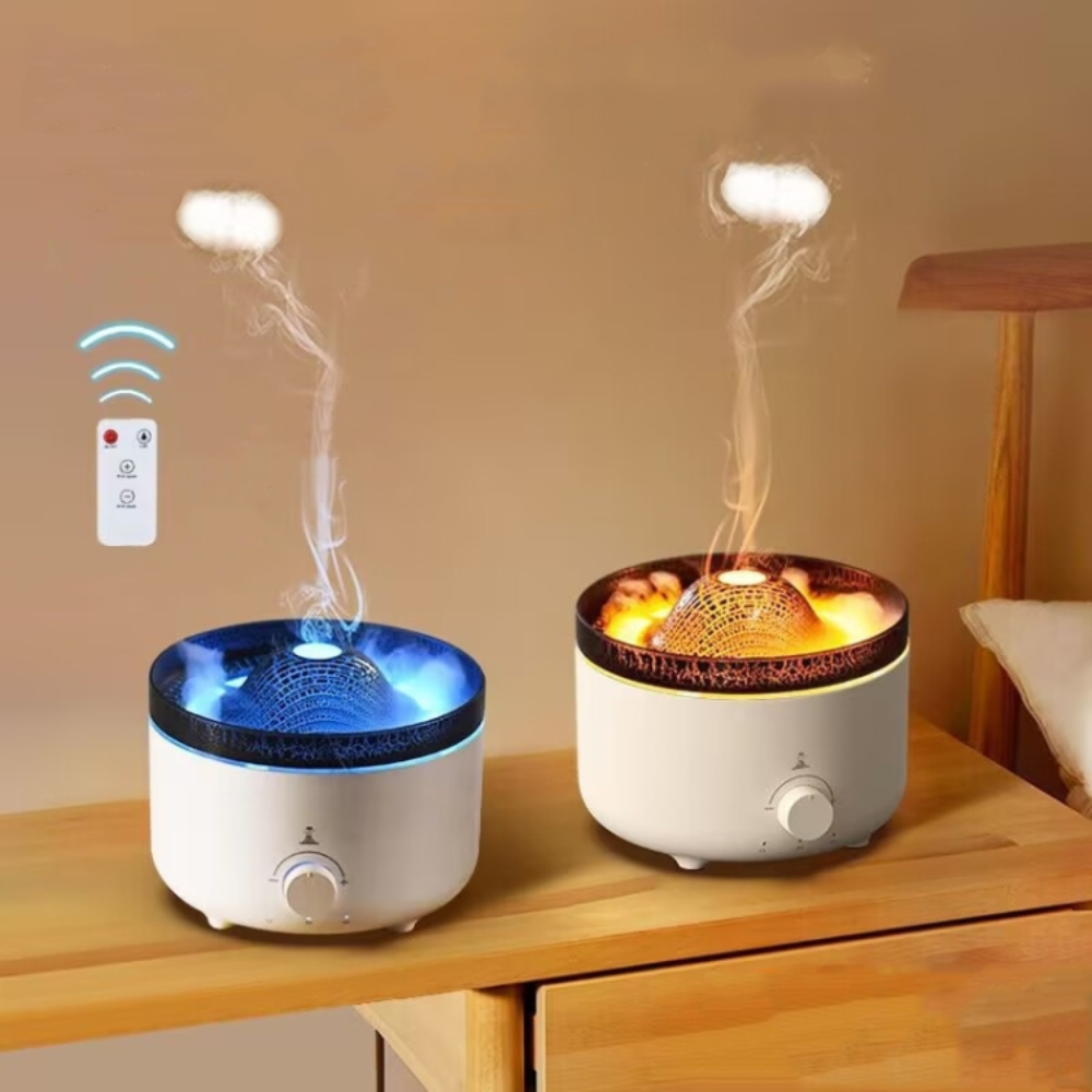 Humidificador Difusor Aromas Volcán Llama LED 560ml Control Esencia