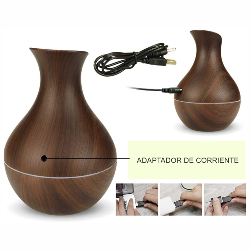 Difusor Aroma Ultrasónico Florero 130ml USB 7 Colores Luz Nocturna