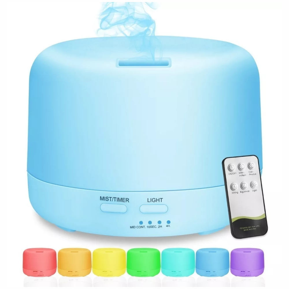 Humidificador Difusor Aromas Ultrasónico 500ml LED 7 Colores Esencia