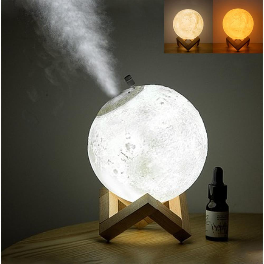 Humidificador Difusor Luna Lámpara 3 Tonos Luz Base Madera Ultrasónico