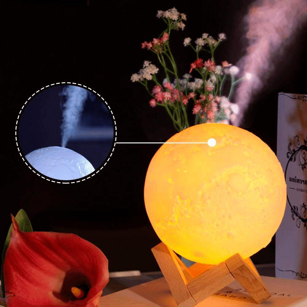 Humidificador Difusor Luna Lámpara 3 Tonos Luz Base Madera Ultrasónico