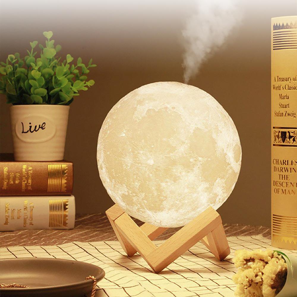 Humidificador Difusor Luna Lámpara 3 Tonos Luz Base Madera Ultrasónico