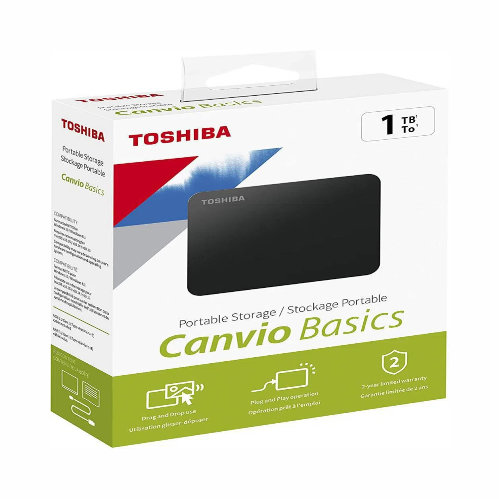 Disco Duro Externo Portátil Toshiba 1TB Canvio Basics USB 3.0 Negro