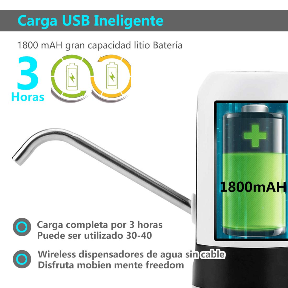 Bomba Dispensador Agua Recargable USB Garrafón Botellón 5 Galones