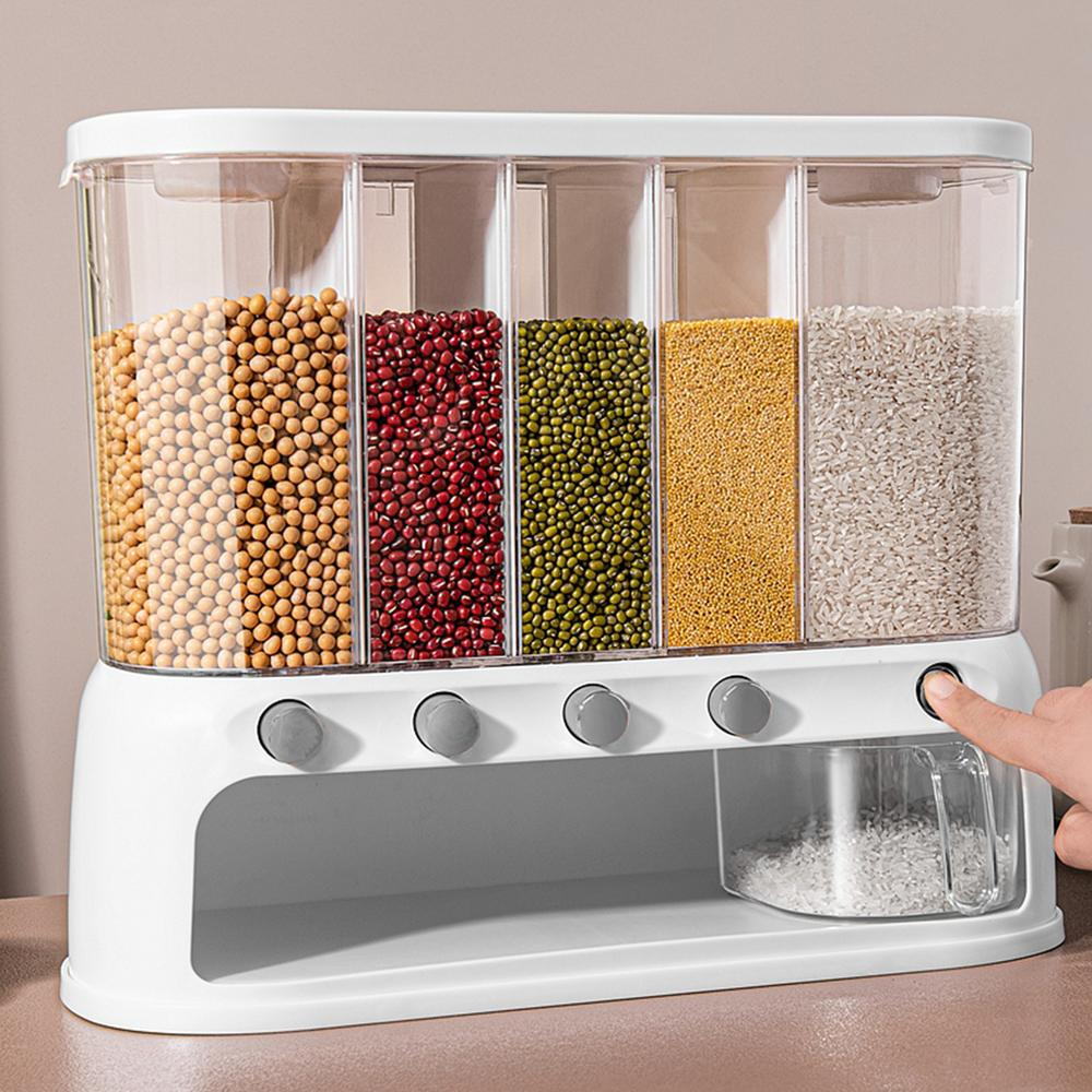 Dispensador Alimentos Secos Cereales 5 Compartimientos Pared 12L
