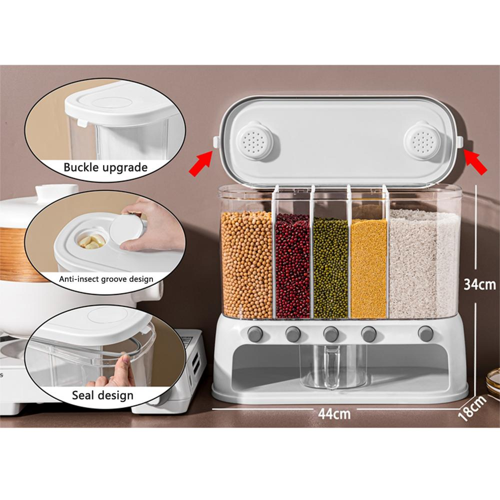 Dispensador Alimentos Secos Cereales 5 Compartimientos Pared 12L